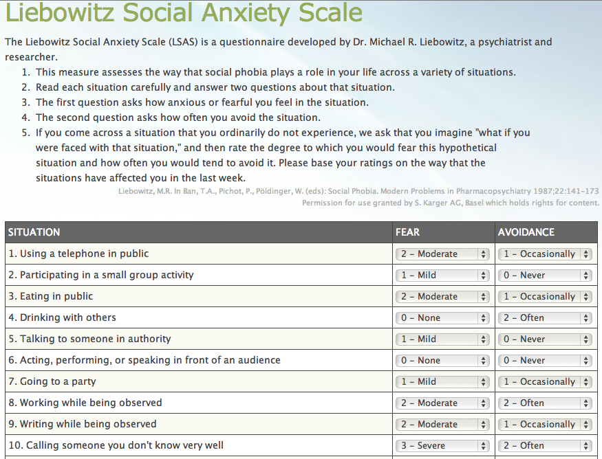 Liebowitz Social Anxiety Scale Test